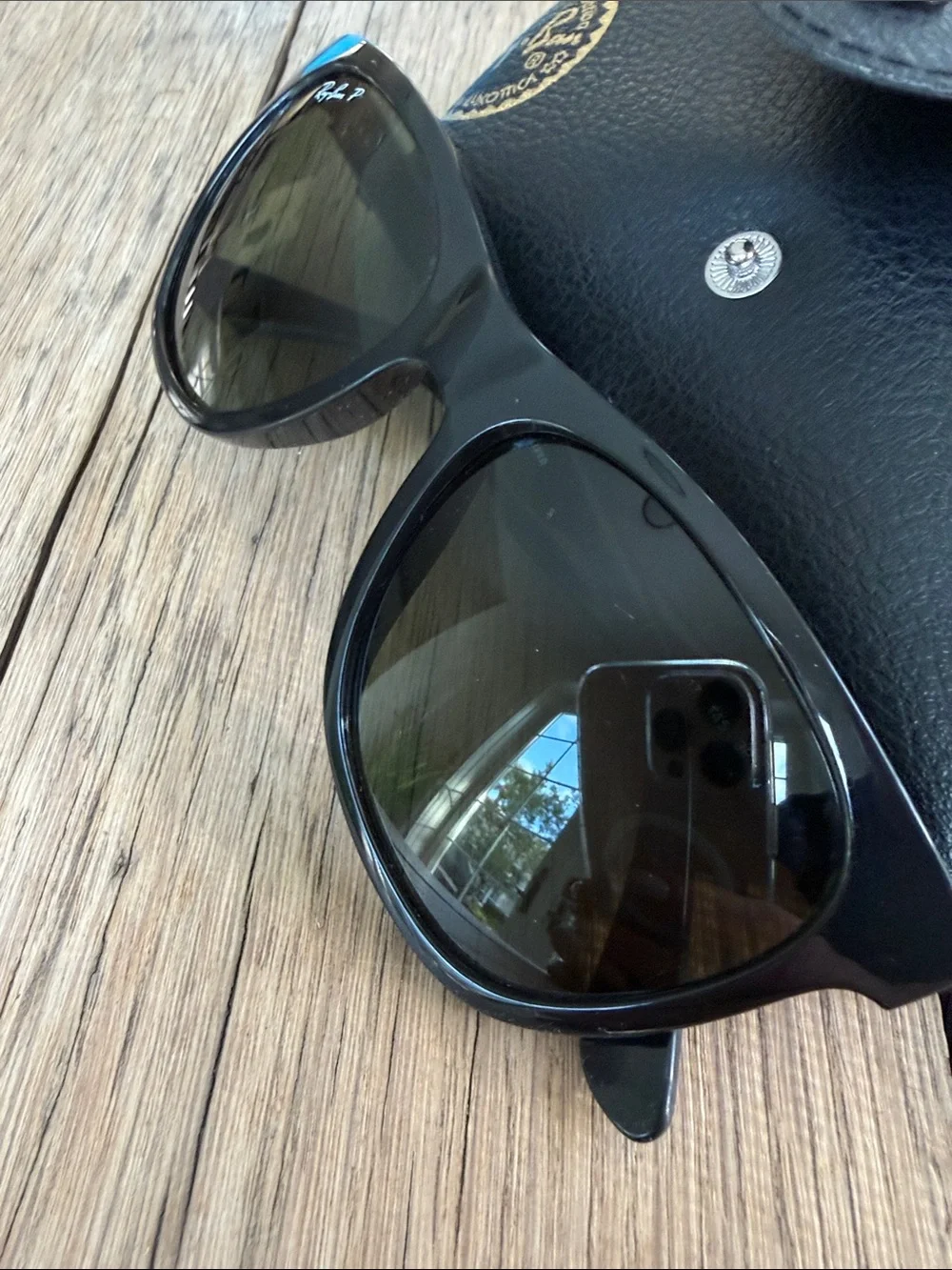 Ray-Ban Black Frame Sunglasses with Dark Green Lenses